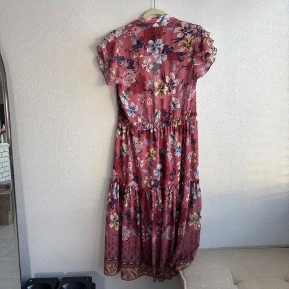 MISA Los Angeles Violette Pink Midi Floral Ruffle Dress - Size XS